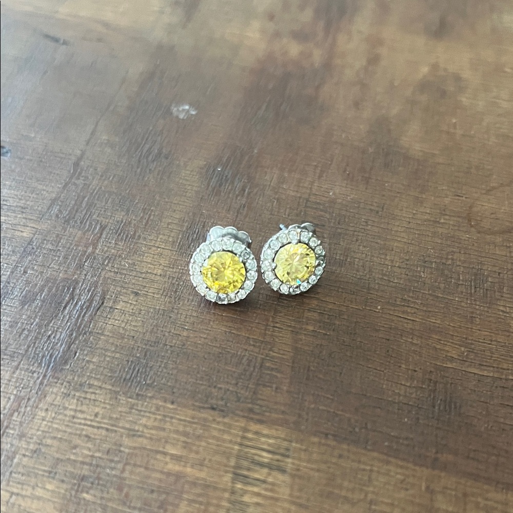 Nadri Yellow and Silver Crystal Earrings